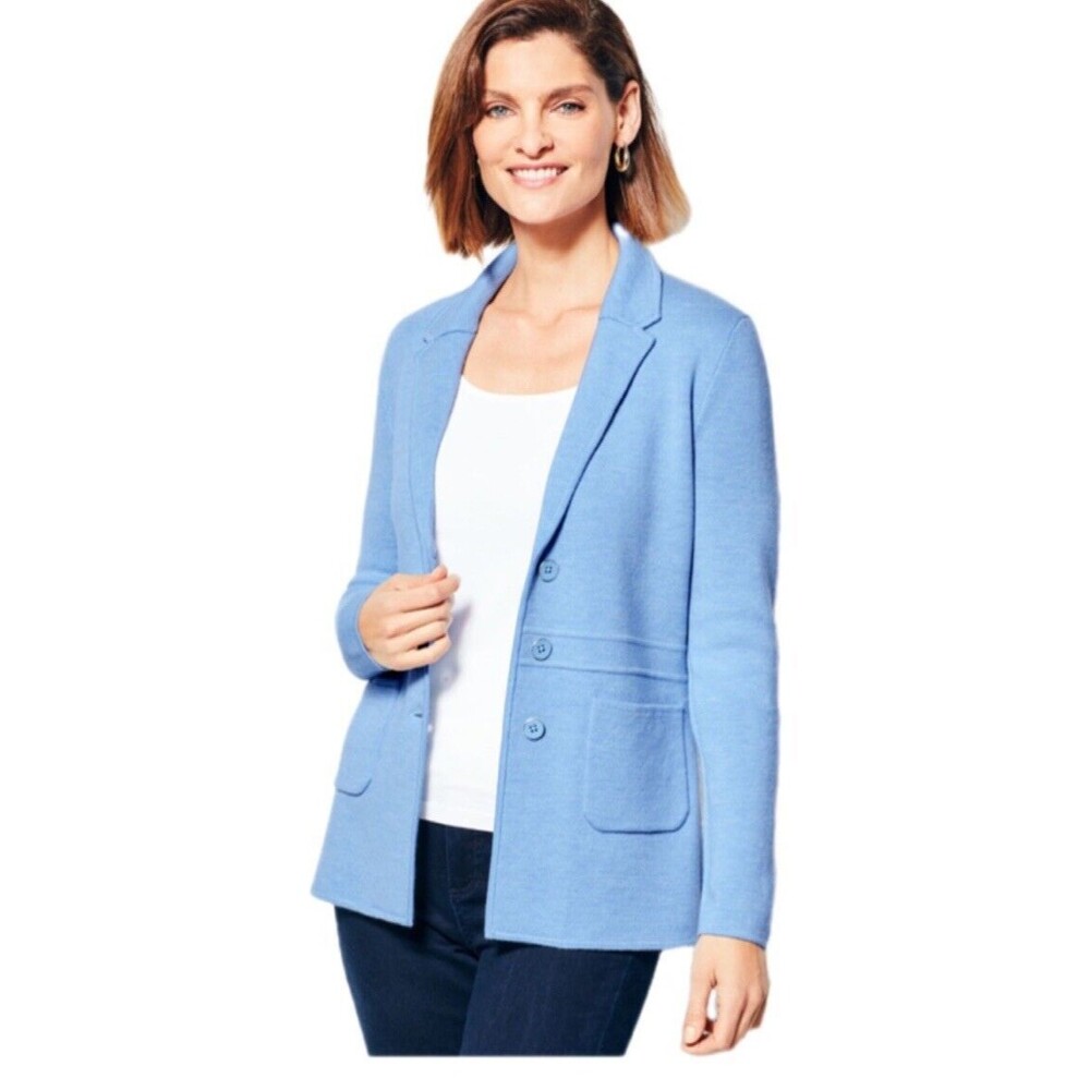 Talbots 100% Cotton Sweater Blazer Jacket Light Blue Cardigan 3X
